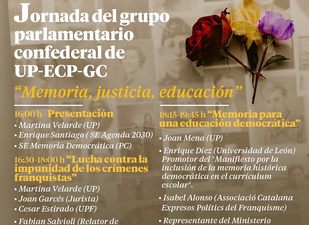 Unidas Podemos organiza la jornada ‘Memoria, Justicia, Educación’ sobre la Ley de Memoria Democrática